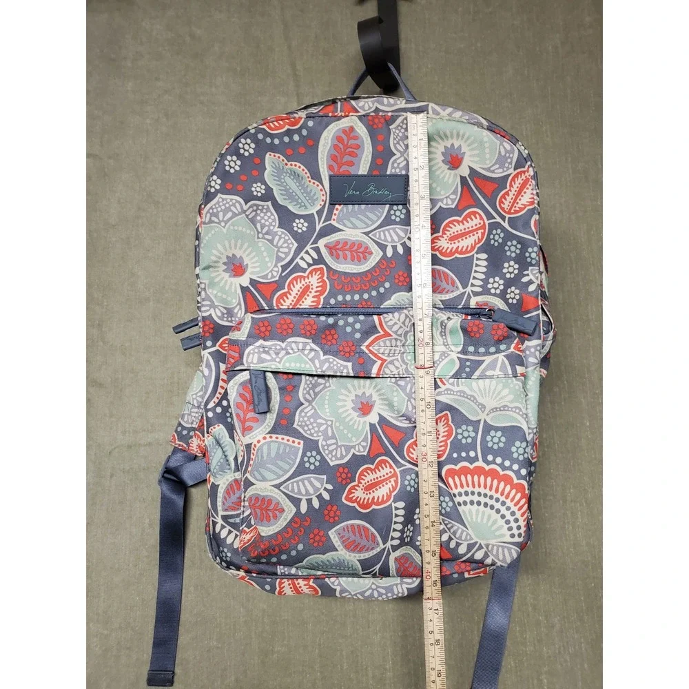 Vera Bradley Nomadic Floral Lighten Up Backpack Gray Coral Mint Canvas Bag